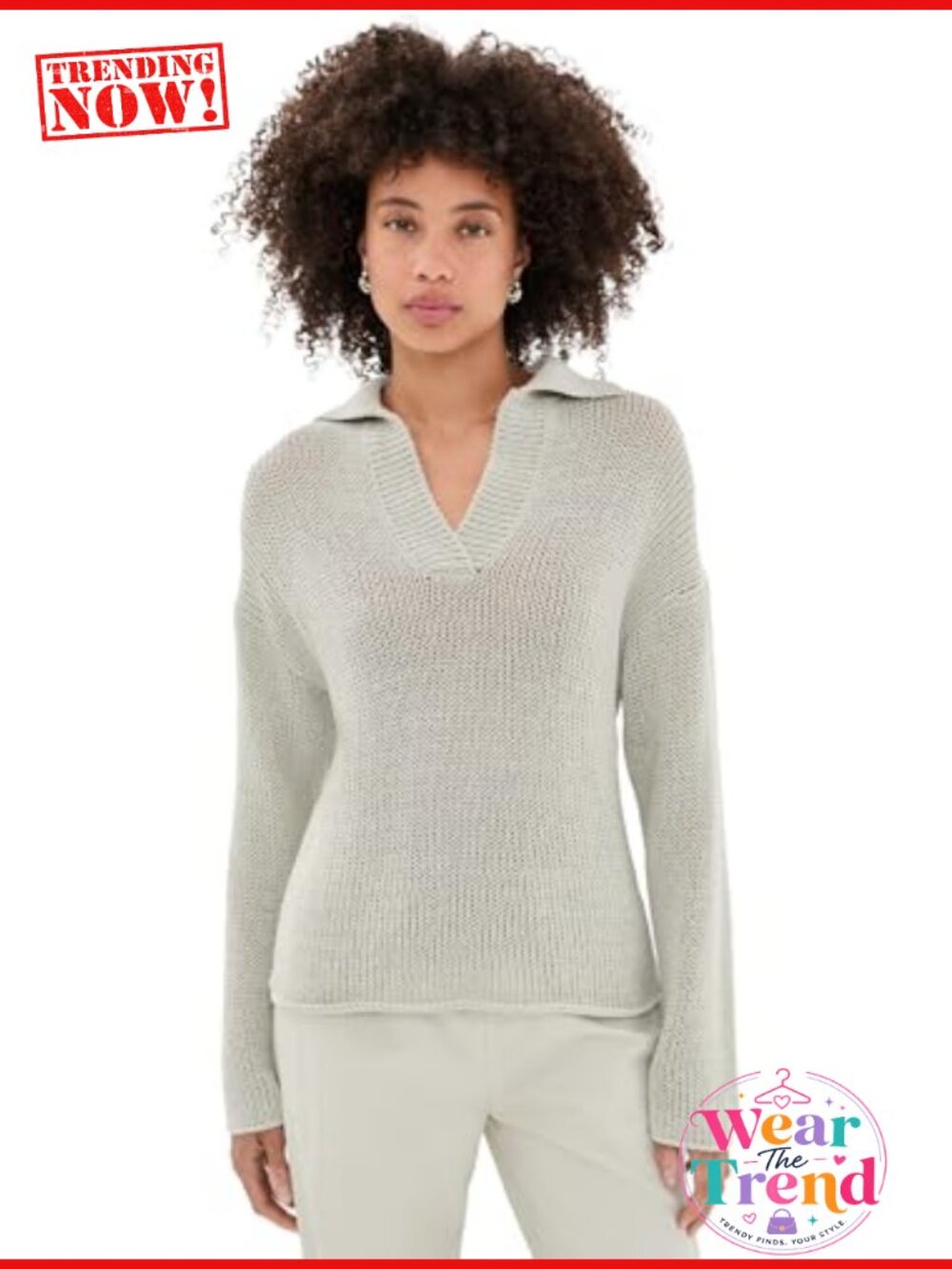 Coated Cotton Cord Polo Loose Fit Long Sleeve Pullover Sweater